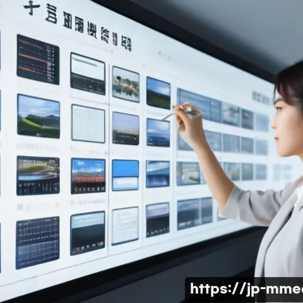 멀티미디어 콘텐츠의 법적 문제와 해결책 - A modern Japanese office setting where a young professional woman is carefully reviewing digital cop...