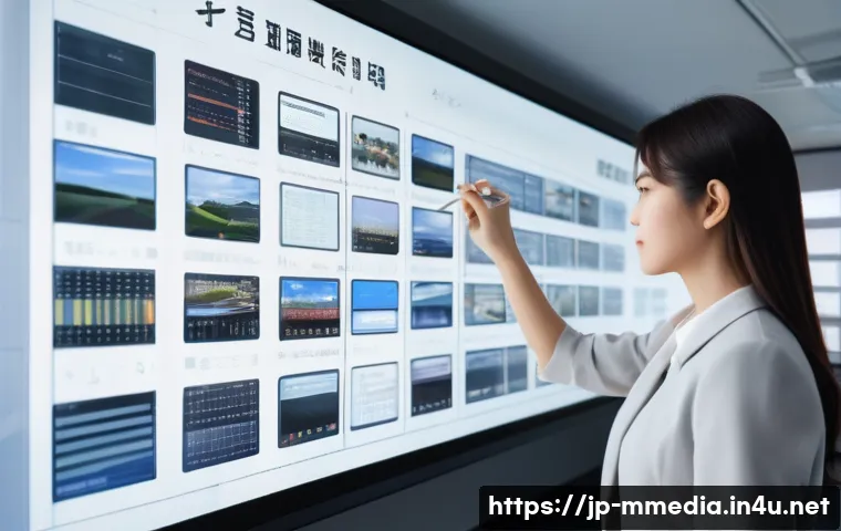 멀티미디어 콘텐츠의 법적 문제와 해결책 - A modern Japanese office setting where a young professional woman is carefully reviewing digital cop...