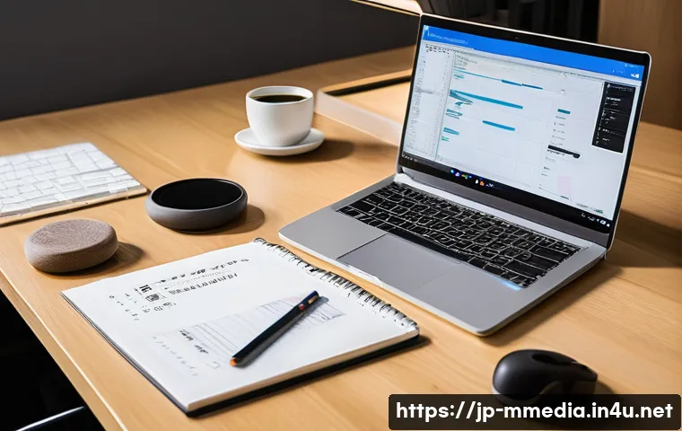 멀티미디어 콘텐츠 제작 실기시험 준비 팁 - A focused workspace for multimedia production exam preparation, featuring a clean desk with a modern...